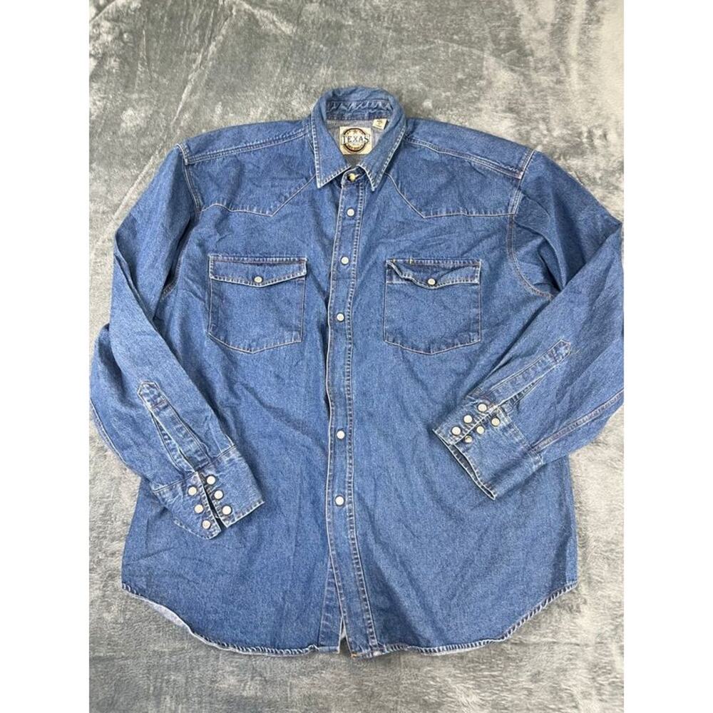 Men’s Texas Authentic Dry Goods Denim Western Shirt XXL –Good  (Missing Snap)